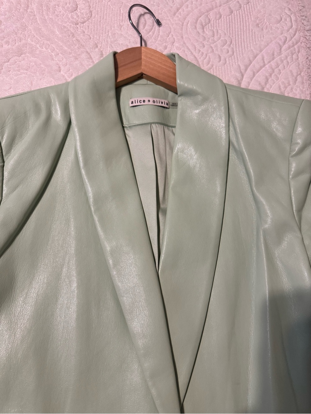 Beautiful Alice and Olivia Mint Green Vegan Leather Blazer